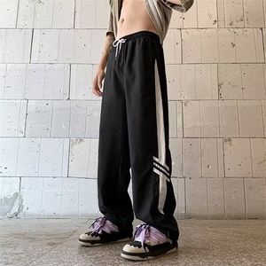 休闲裤男韩版潮流拼色高街帅气2023夏季新款ins宽松长裤K4208-P36图片
