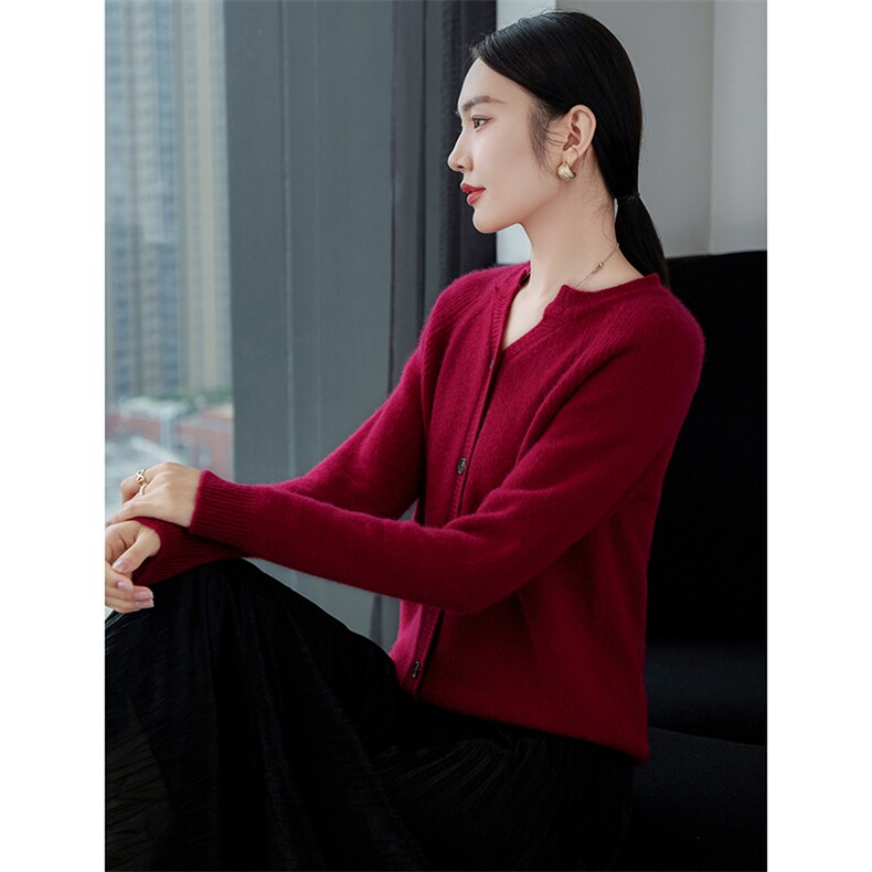 早秋必备百搭时尚新款插肩羊毛开衫显瘦修身优雅气质,女装羊毛衫,百越羊绒