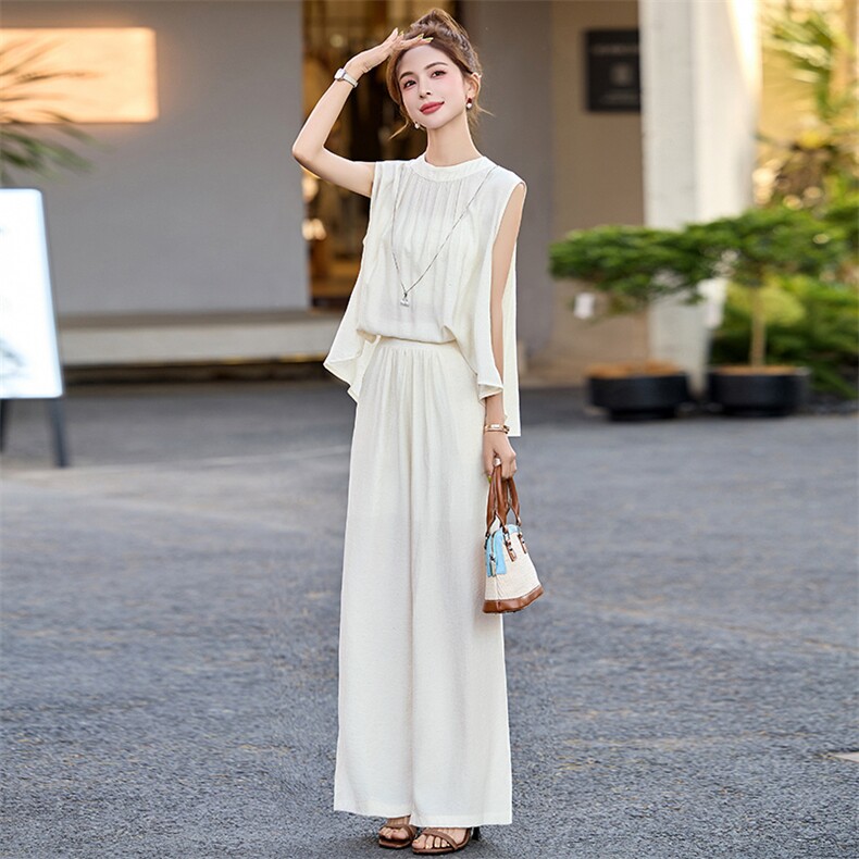 小个子穿搭一整套阔腿裤女2025夏新款高级感减龄连体裤,女装连体裤,魅丽静蓝