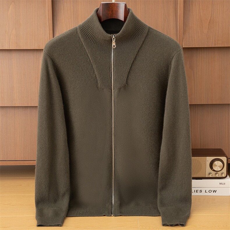 2025年秋季新款七针加厚高领袖贴拉链针织羊绒开衫时尚休闲通勤，男装羊绒开衫，鼎坤羊绒