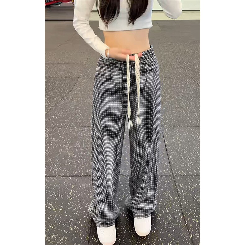 特批P40无差价秋季新款潮流格子阔腿裤男女同款直筒拖地裤子K1651,男装休闲裤,电商A001-1