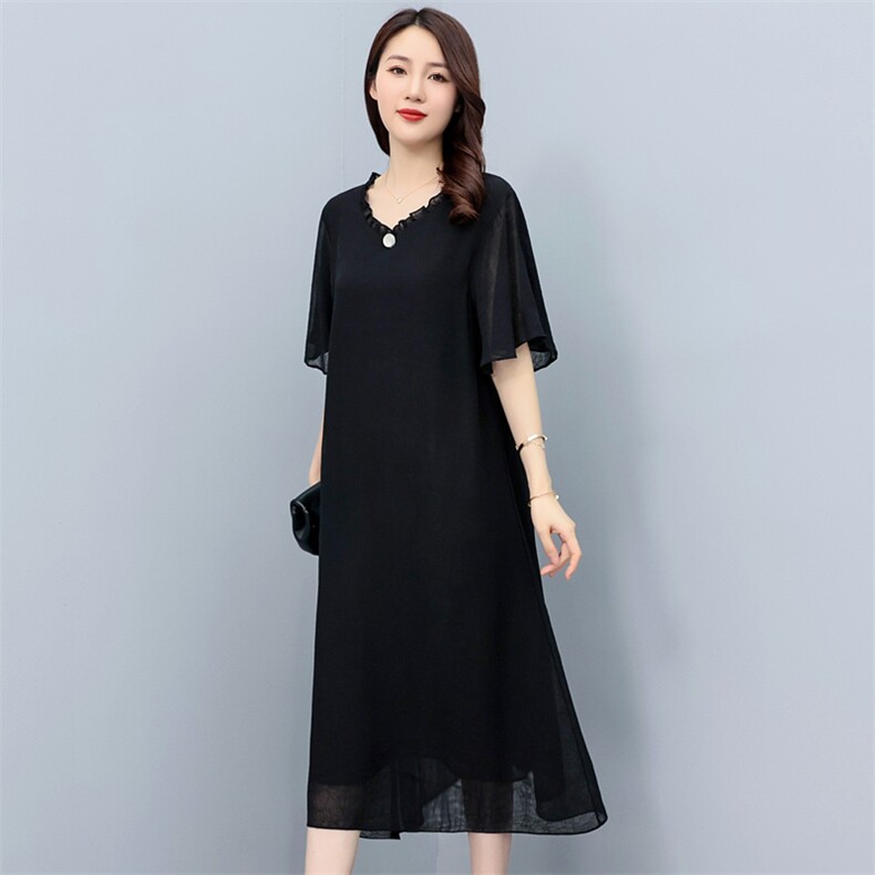 （现货）大码连衣裙女胖mm夏季宽松遮肚中年夏装雪纺裙子,女装连衣裙,深妍伊美