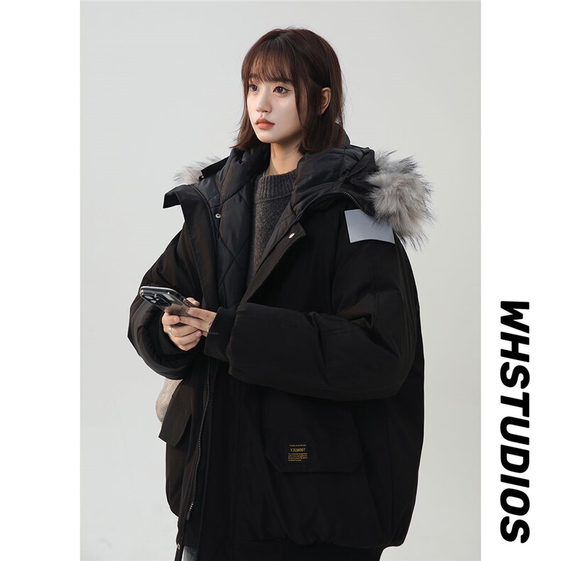 中性风连帽可脱卸毛领工装棉衣男大码潮流棉衣男MY77917P138控198，女装棉衣/棉服，星座226-1