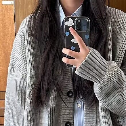 软糯慵懒风灰色毛衣外套女春秋2025新款高智感针织开衫早秋季,男装针织衫/毛衣,星座506A