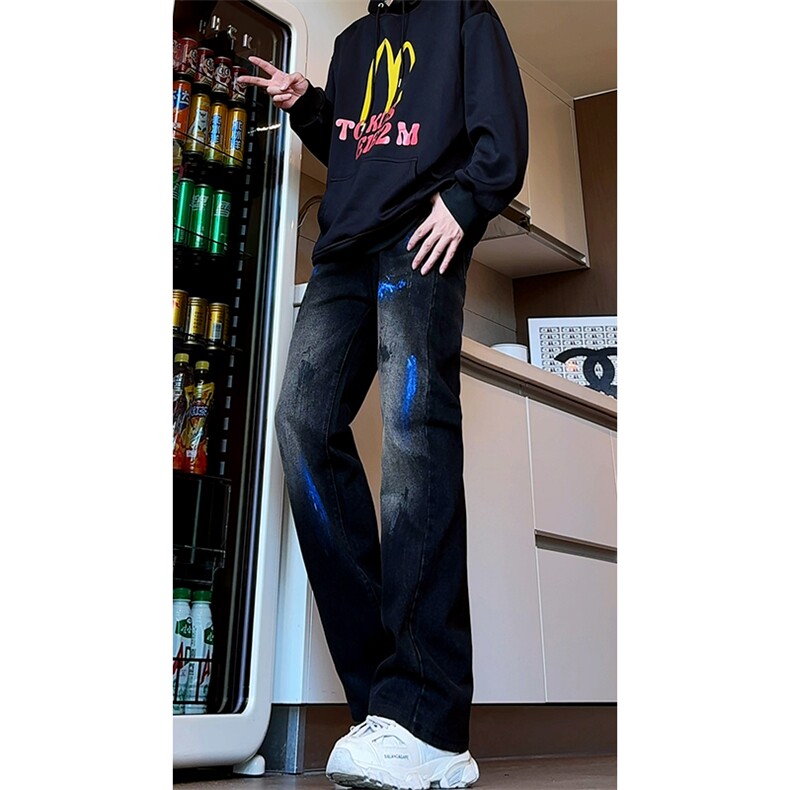 B221美式ins高街小众休闲印花直筒牛仔裤LK24232-特P45控78,男装牛仔裤,电商B221