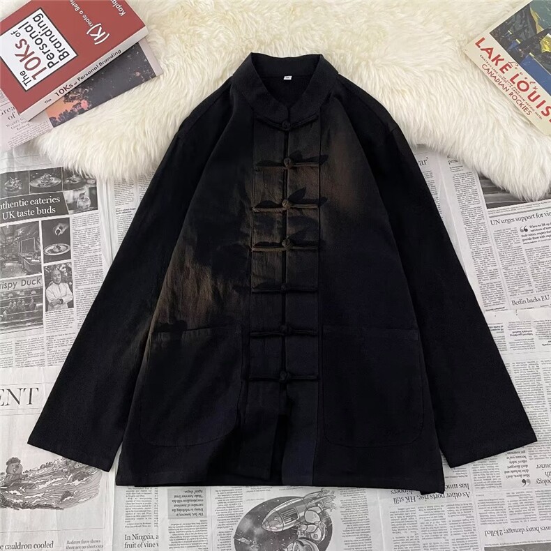 新中式男装盘扣长袖衬衫男设计感民风汉服中山唐装S45244-p45,男装衬衫,星座1008