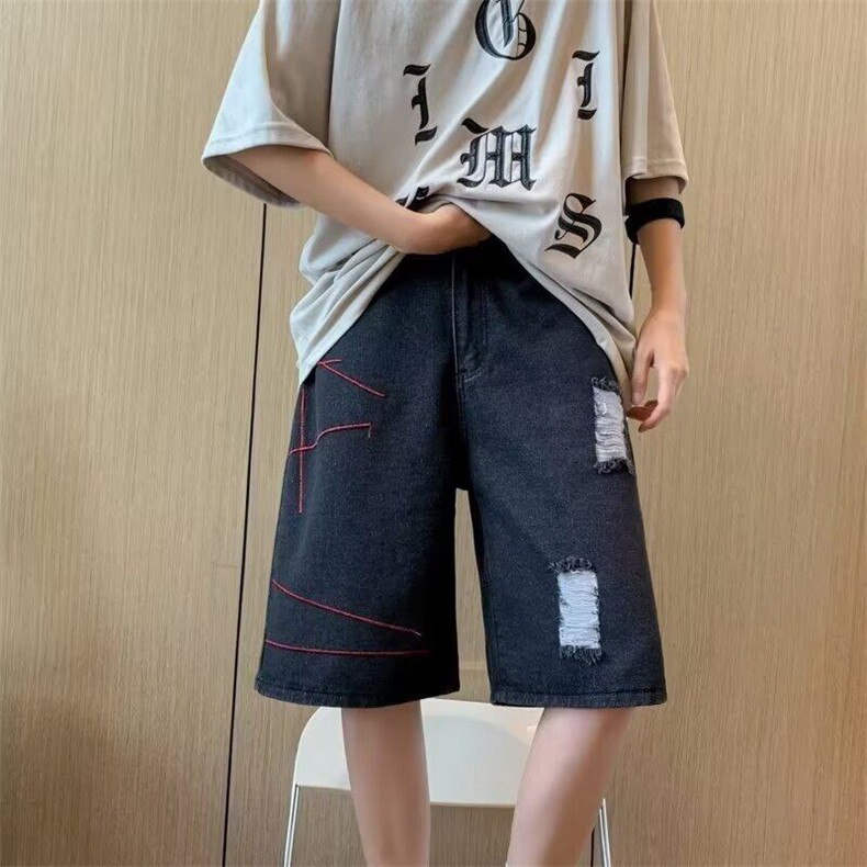 D1056-P38牛仔短裤酷夏季港风新款宽松直筒百搭外穿潮流青春短裤,男装牛仔裤,星座603-2