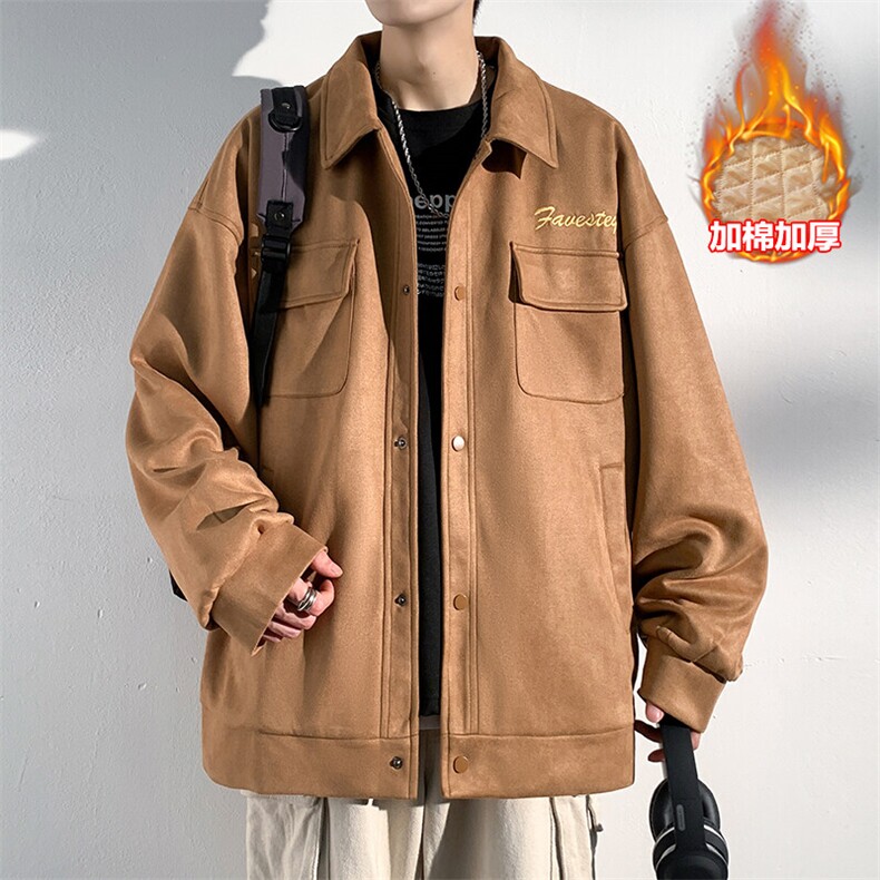 冬新加棉加厚休闲麂皮绒棉服男多口袋翻领保暖夹克J611J加棉-P85,男装棉衣,电商A001