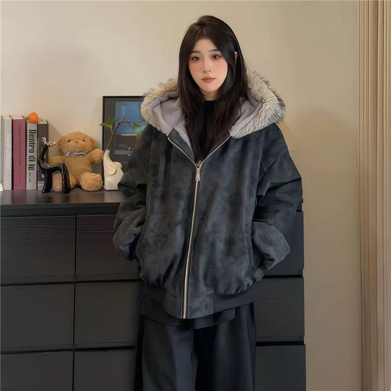 现货网图连帽座山雕pu皮加绒加棉皮毛大毛领棉衣G1170特P105，男装皮衣，电商A339