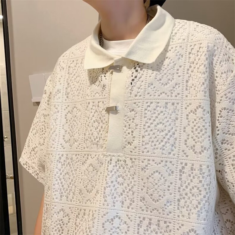 翻领短袖T恤男简约百搭休闲提花网格POLO短袖HT91P40，男装Polo衫，星座1116-2