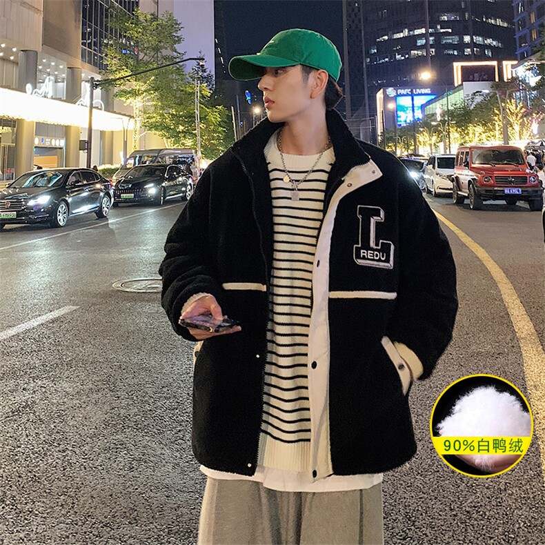 冬装潮羊羔绒刺绣时尚外套加绒加厚羽绒服男女8103-P185控价258,男装羽绒服,电商A441-1