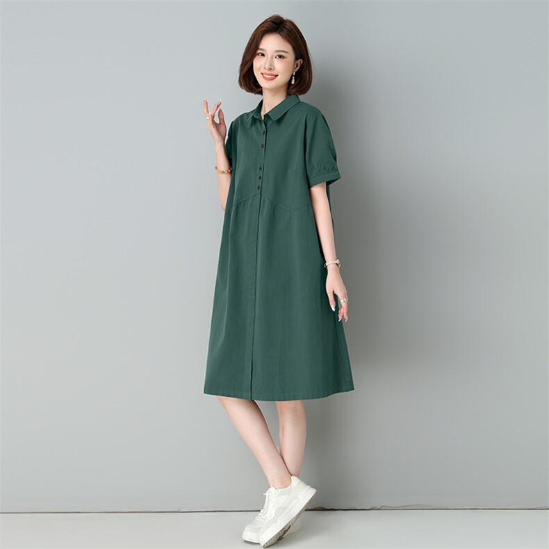中年妈妈薄款纯棉牛仔连衣裙女2025夏季新款宽松休闲减龄衬衫裙子,女装连衣裙,秋牧寒烟