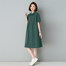 中年妈妈薄款纯棉牛仔连衣裙女2025夏季新款宽松休闲减龄衬衫裙子，女装连衣裙，秋牧寒烟