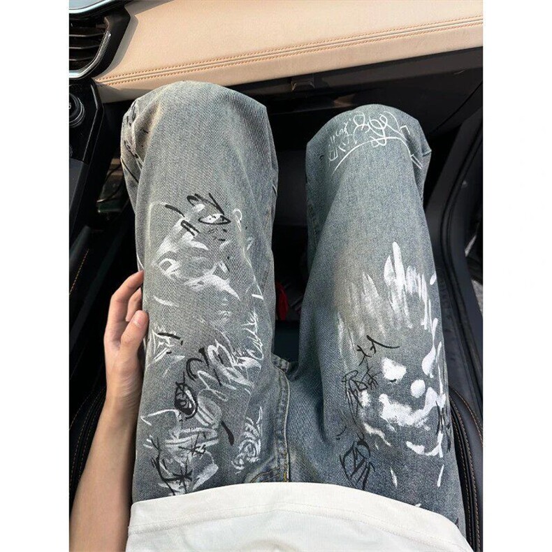 1506-1/KCL-T17321/P59美式涂鸦泼墨直筒牛仔裤男显瘦显腿长男女,男装牛仔裤,星座1506-1