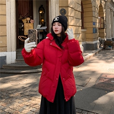 韩系红色连帽棉服女2025冬季新款小个子加厚棉衣学生面包服ins潮，女装棉衣/棉服，2C122