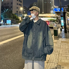 美式水洗做旧扎染工装牛仔夹克宽松休闲百搭拉链外套潮J2179，男装夹克，星座1116A-1（原606A）