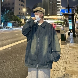 美式水洗做旧扎染工装牛仔夹克宽松休闲百搭拉链外套潮 J2179图片