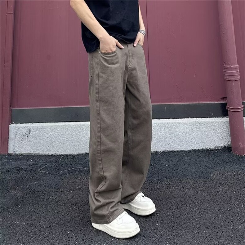 春秋季新款咖色牛仔裤男女潮流百搭宽松ins直筒阔腿裤LS2277-p45,男装牛仔裤,星座1008