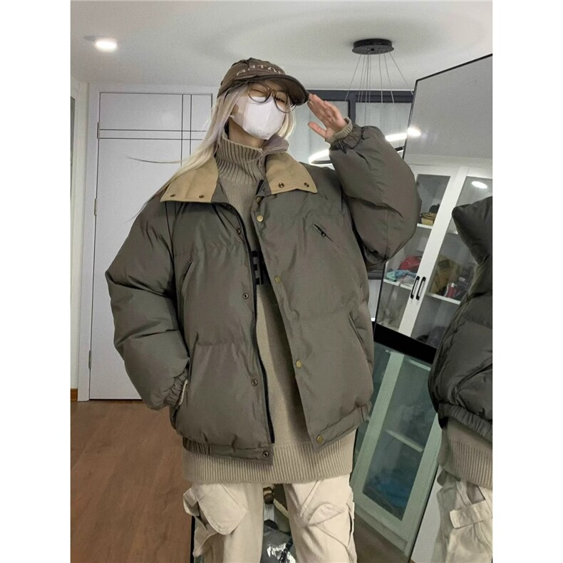 美式复古翻领多口袋面包棉服男女冬季简约设计感加厚情侣棉衣外套,男装棉衣,星座506A
