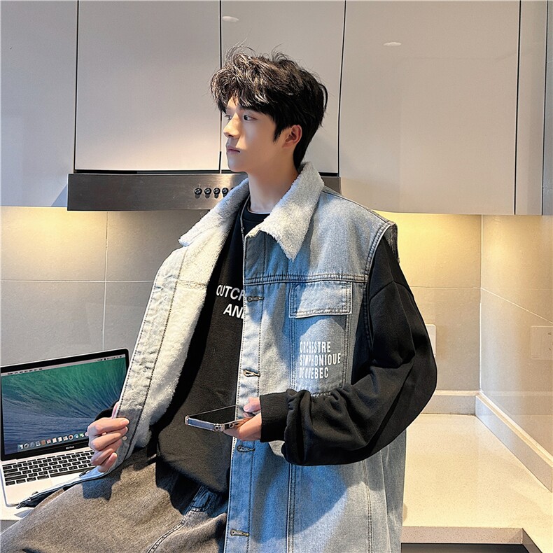 MJ231J-p68-限价98M-5XL加绒羊羔绒宽松大码牛仔马甲工装ins,男装背心/马甲,星座116