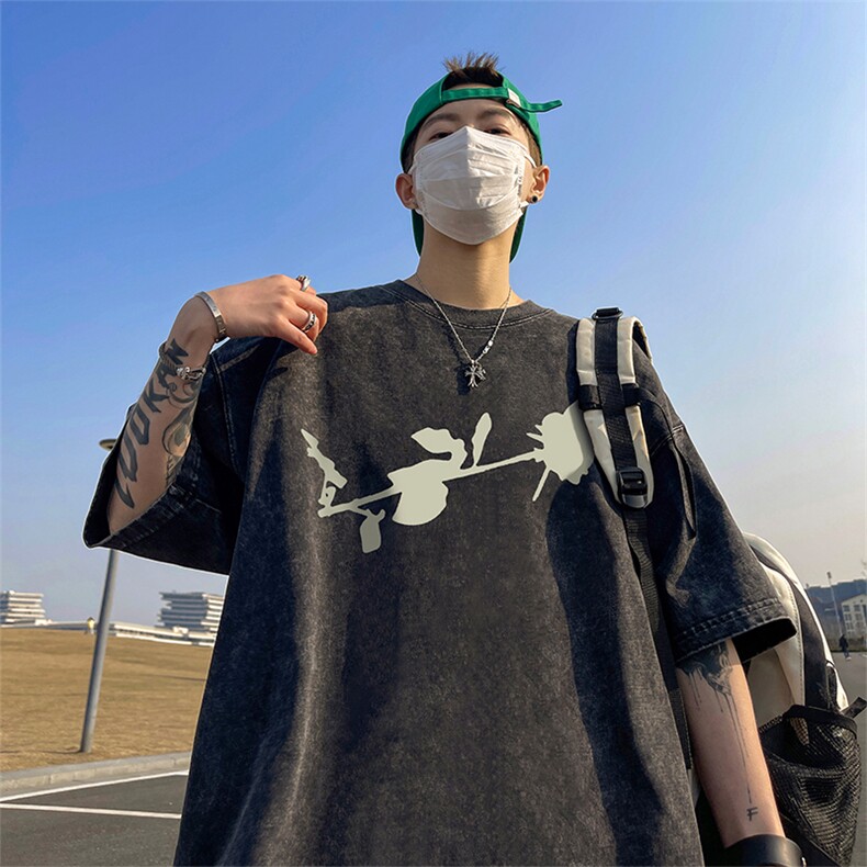直播品质重磅240克美式复古蜡染水洗做旧宽松短袖t恤T1222-P38,男装T恤,电商A486