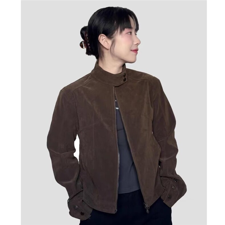 HT239-P702025秋冬季复古美拉德翻领鹿皮绒宽松百搭机车服夹克,男装夹克,电商B323A