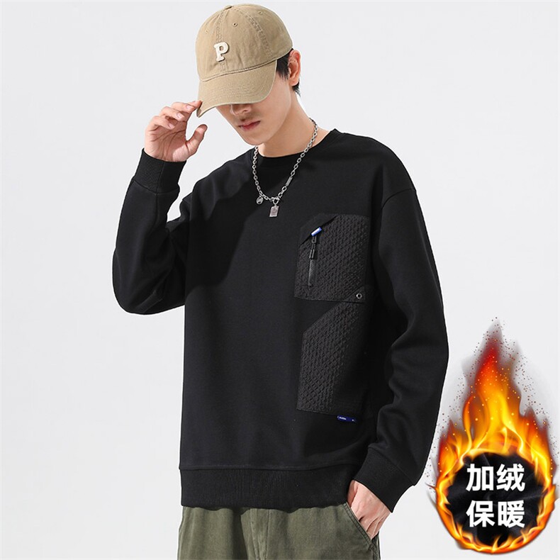 M-8XL 秋季加绒加厚胖子拼接圆领卫衣男图片