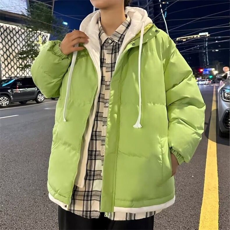 新款撞色假两件连帽保暖棉服男士潮牌休闲百搭面包服棉衣外套,男装棉衣,星座1013
