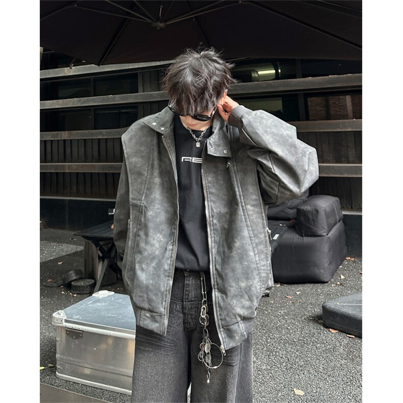 设计感小众立领皮衣男女潮牌春秋情侣夹克机车服美式外套图片
