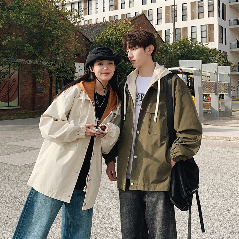 JK9968P85新港风连帽假两件情侣夹克宽松百搭外套M-4XL,男装夹克,星座1204