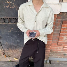 半开领亨利领翻领麻棉休闲衬衫D328-WW10-P55，男装衬衫，电商D328