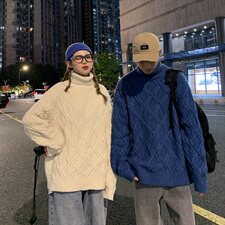 秋冬ins韩版加厚情侣毛衣高领宽松潮流个性套头针织衫QT819-P88，男装针织衫/毛衣，星座1501