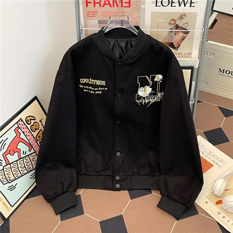 WJ0626-P65美式刺绣外套男女高级感痞帅棒球服潮牌宽松情侣夹克,男装夹克,电商C233