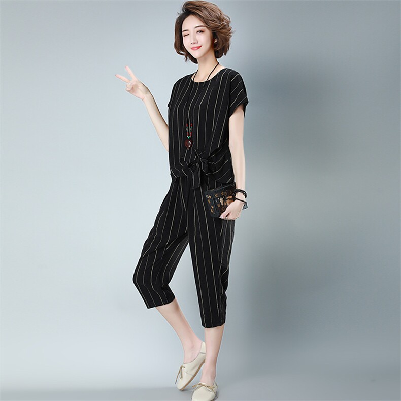 套装女时尚潮2021新款韩版胖妹妹夏装女装气质条纹,女装套装/套裙,涵誉
