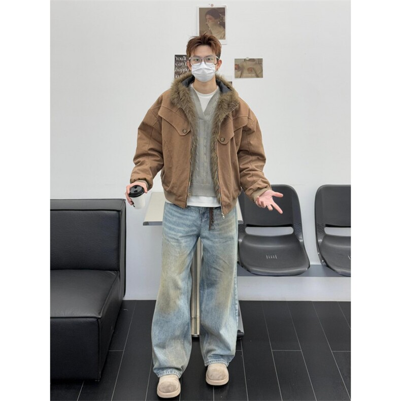 1506/QS60580/P116纽扣铠甲座山雕美式覆古cleanfit情侣棉服图片
