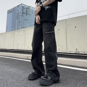 小众磨破设计感直筒牛仔裤男宽松阔腿休闲裤高街百搭裤80733-p52图片
