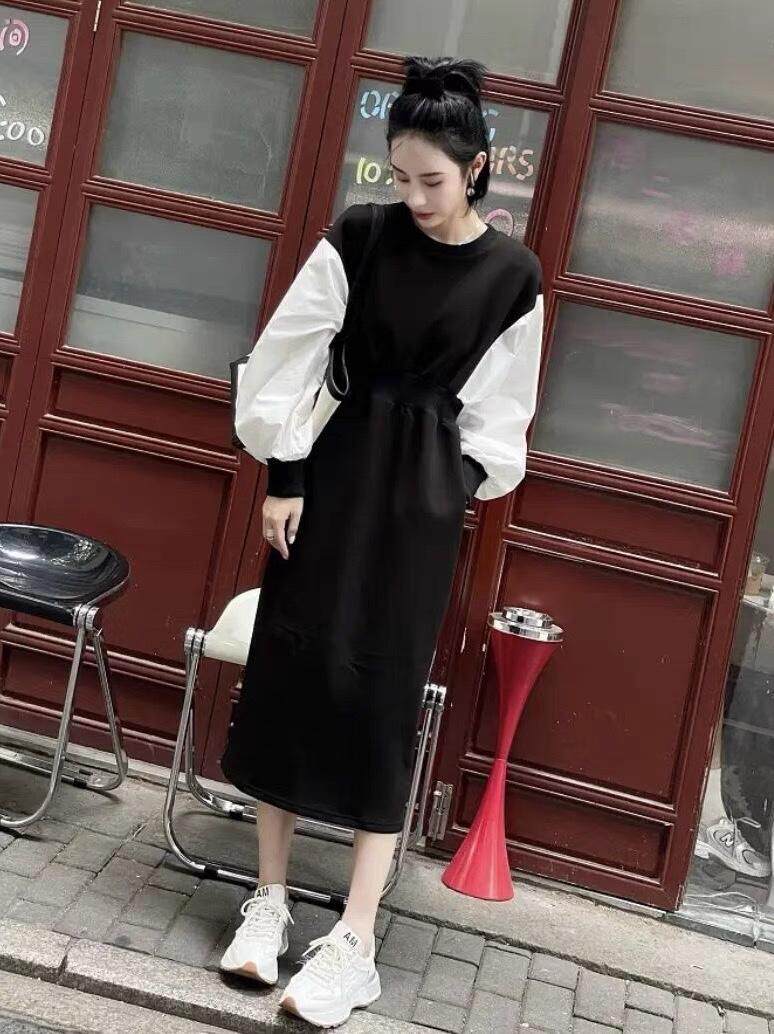 拼接设计连衣裙，女装连衣裙，时代公主