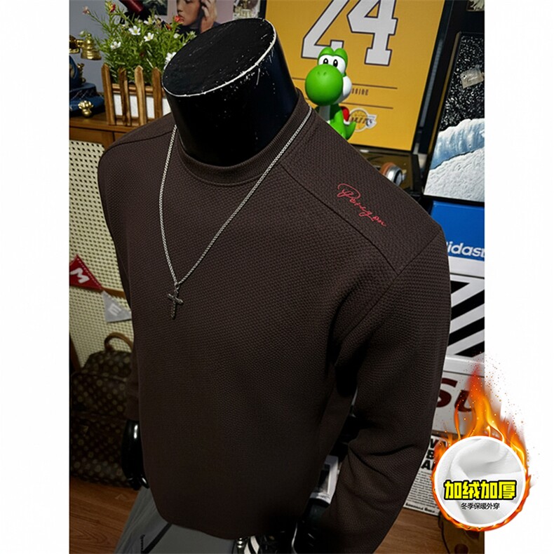 重磅加绒硬挺boxy男女美式高街蜂窝华夫格刺绣圆领长袖卫衣打底衫，男装T恤，电商A486-1