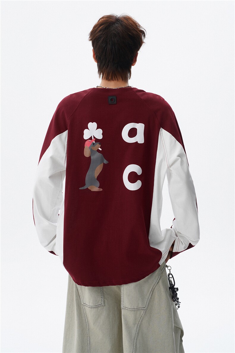 6XL-M美式潮牌印花长袖t恤男拼接撞色卫衣男上衣服CX3009-特P48,男装T恤,电商D206-1