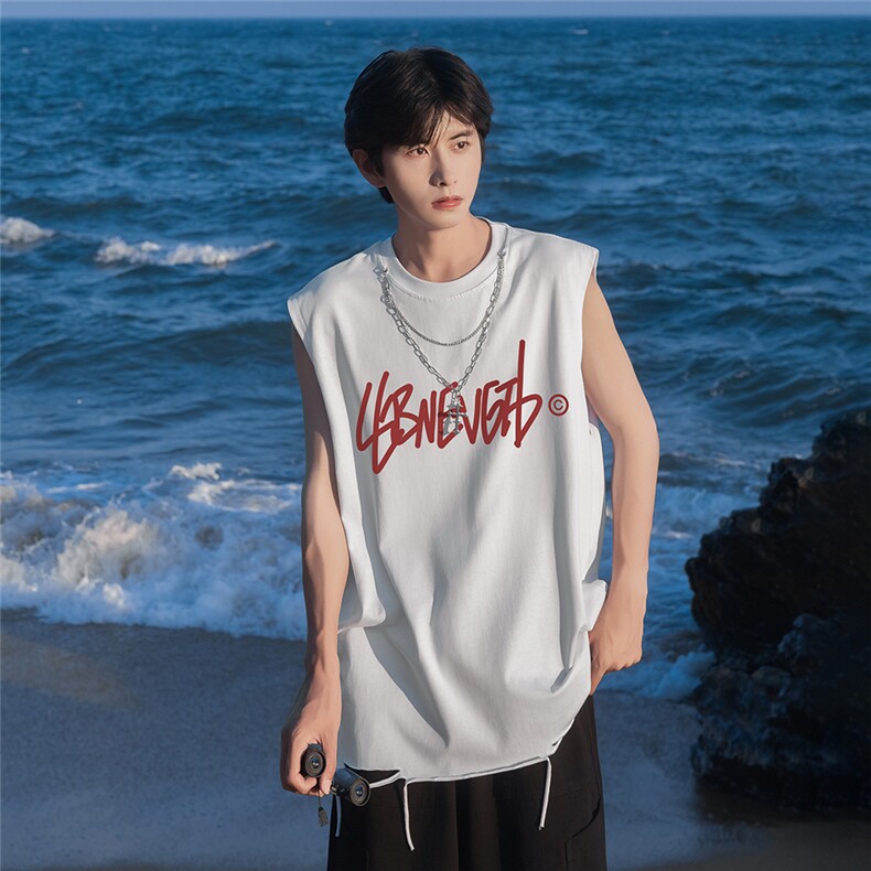 港风24夏款时尚字母印花领口链条背心DT65803P35控48,男装背心/马甲,电商A268A