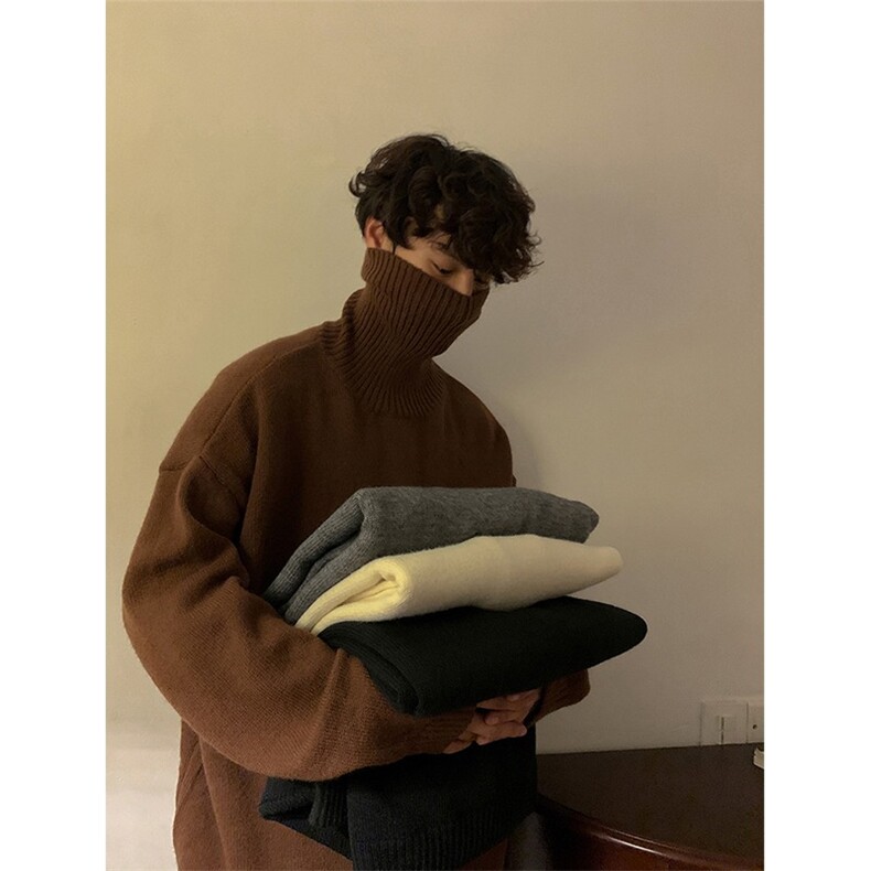 可翻高领毛衣男冬季加绒加厚羊绒衫针织打底衫内搭羊毛衫冬装上衣图片