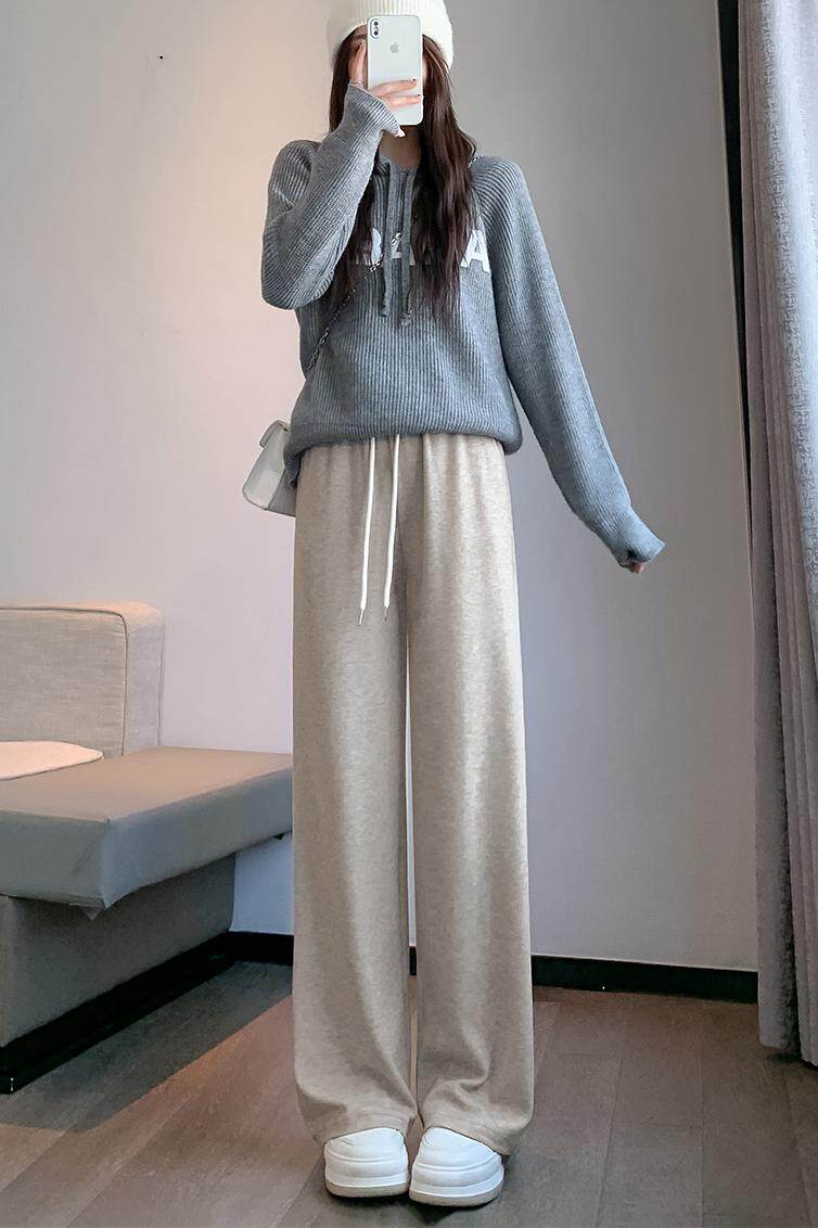 抽绳阔腿裤女2023秋季新款高腰宽松直筒慵懒香蕉休闲长卫裤子,女装休闲裤,梦白服饰厂