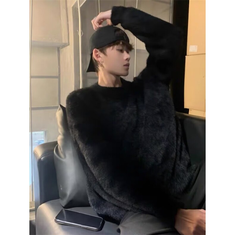 羊绒衫男海马毛慵懒风针织羊毛衫内搭保暖圆领毛衣外套MF33P55,男装针织衫/毛衣,电商D256-2(原A064-2)
