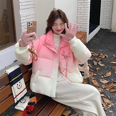 粉色短款渐变羽绒服女小个子2025冬装新款加厚白鸭绒超好看外套，女装羽绒服，2C218