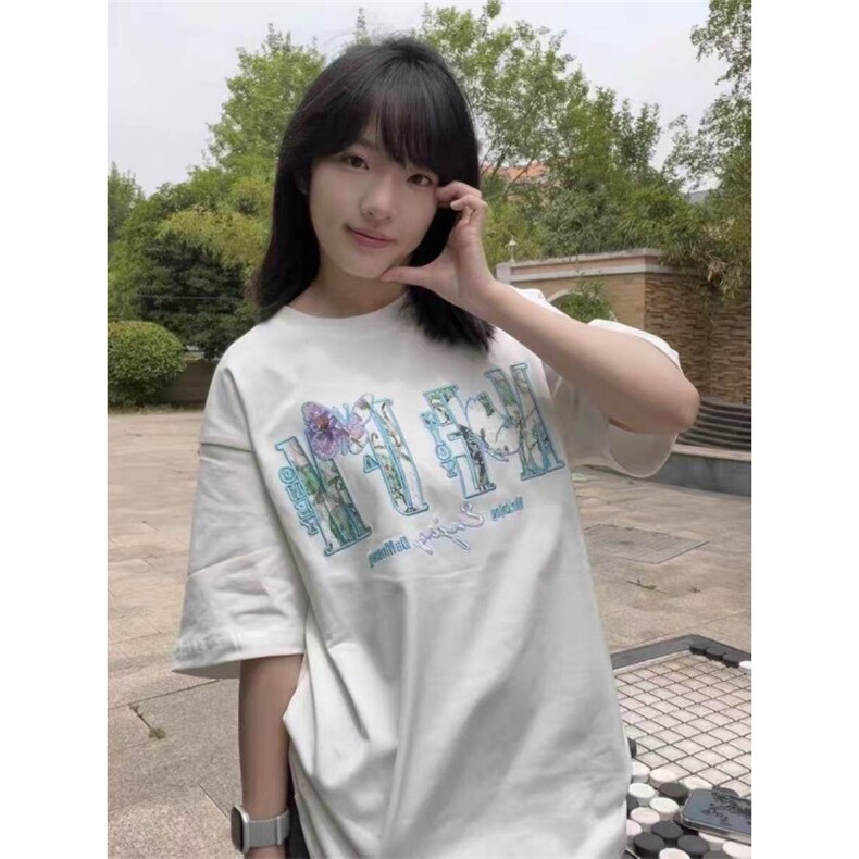 H1018-P35刺绣贴蕾丝宽松休闲新款短袖t恤女,男装T恤,星座617A-2