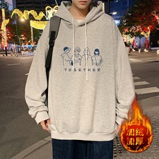 WY2191-P35 加绒款-P40 纯棉连帽卫衣男大码运动帽衫宽松薄外套男图片