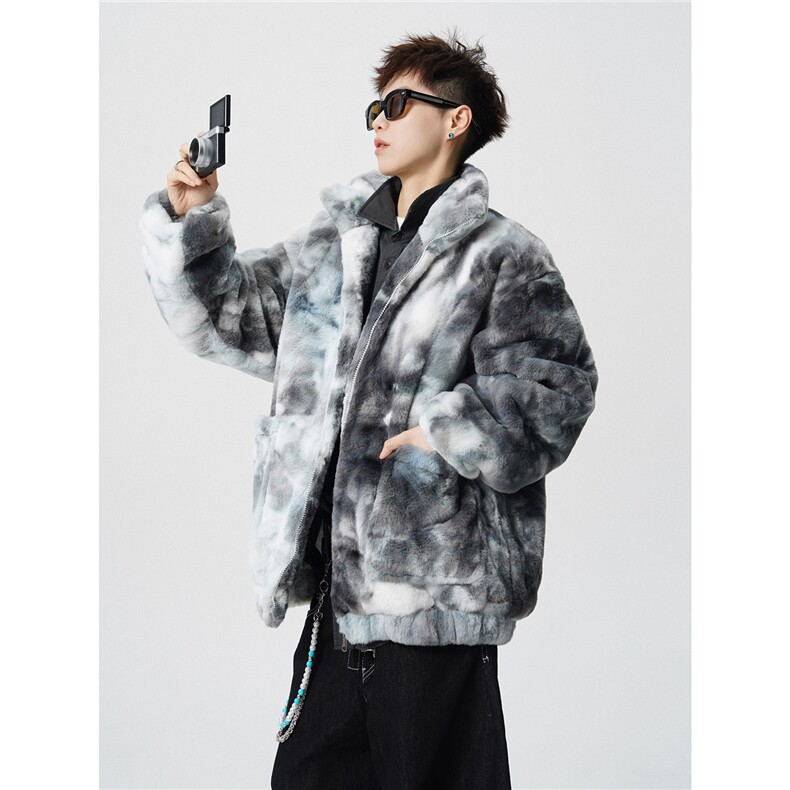 1羊羔毛棉衣潮扎染情侣大码M-5XL毛绒外套男YG7503P128控168，男装棉衣，星座226-2