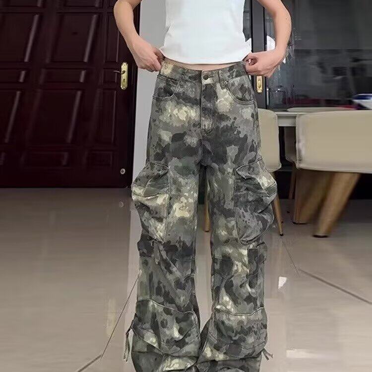 大口袋工装牛仔裤男春秋季美式街头宽松休闲水洗直筒裤MK011P70,男装牛仔裤,星座1013-1