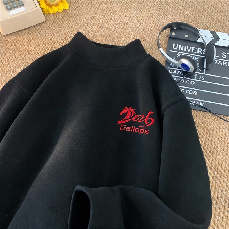 现货/新款重磅半高领刺绣德绒长袖B219A-DR2509-P25/DR2509JR-P35，男装卫衣，电商B219A