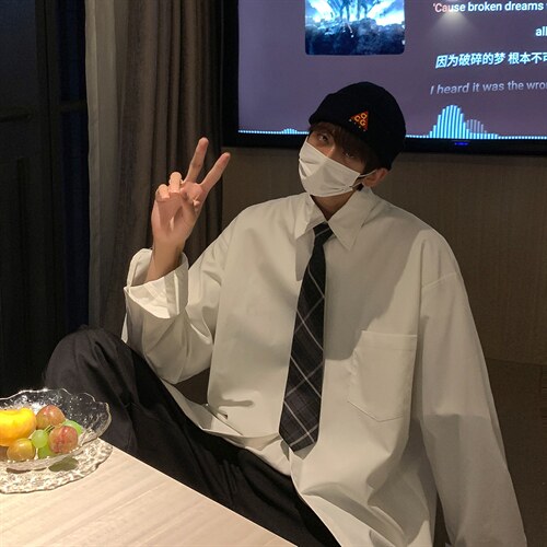 送领带衬衫男长袖ins港风大码宽松休闲痞帅衬衣CS712P35控58,男装衬衫,电商B413-1